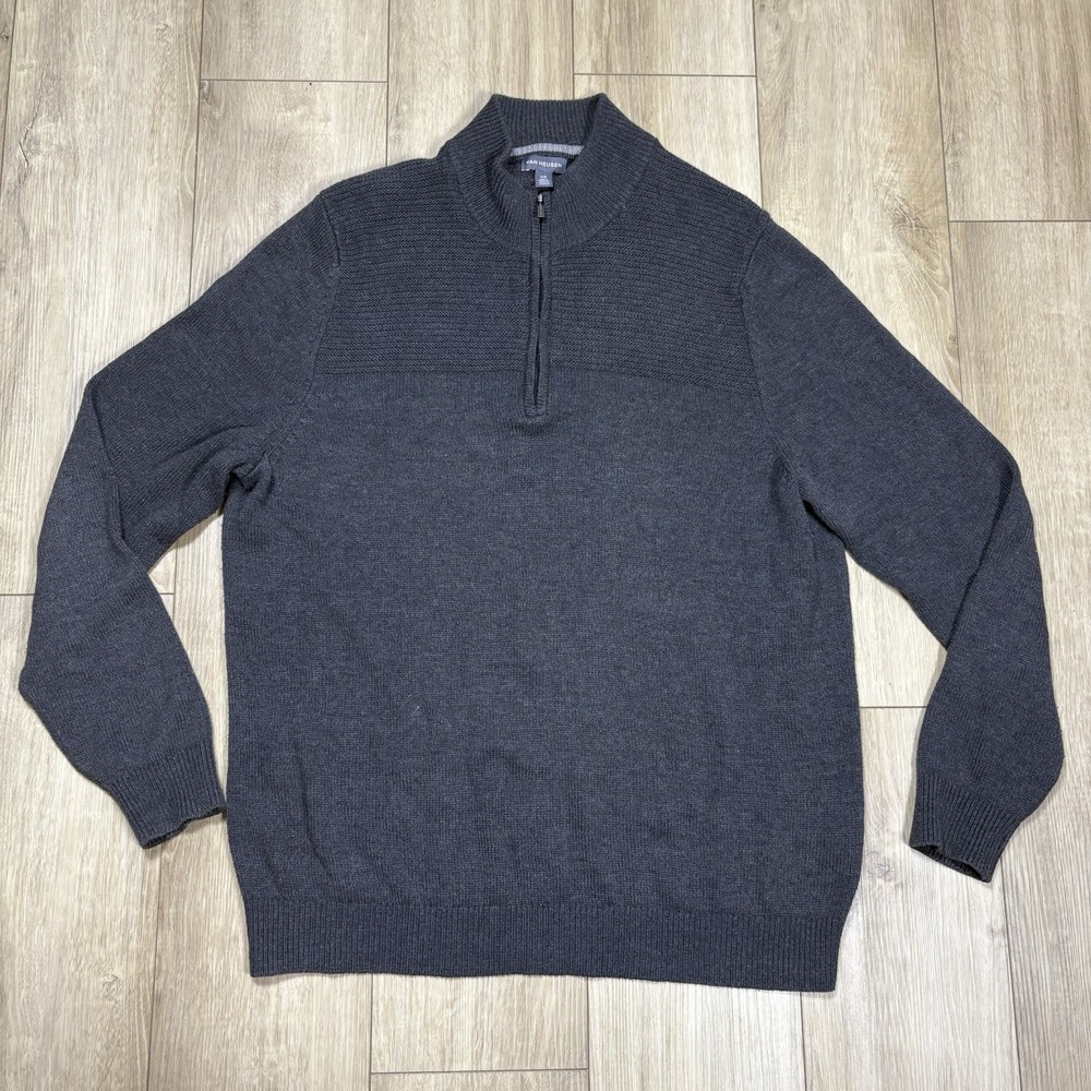 Van Heusen Flex Men's L Quarter Zip Pullover Long Sleeve Gray Office  Casual EUC